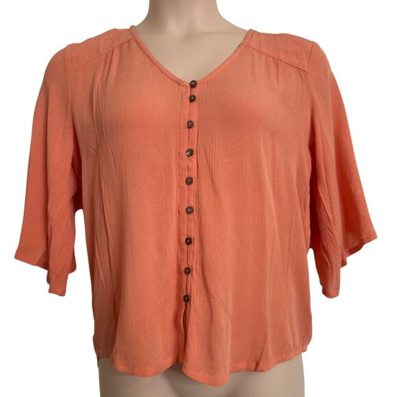 Olivaceous Button Up Peach 3/4 Sleeve Size Medium NWT Rayon V Neck - Picture 8 of 8